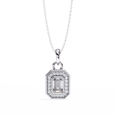 EMERALD CUT HALO PEDANT