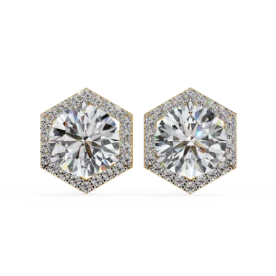 HEXAGON HALO ROUND DIAMONDS STUDS