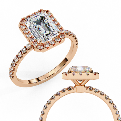 EMERALD CUT HALO DESIGN ENGAGEMENT RING