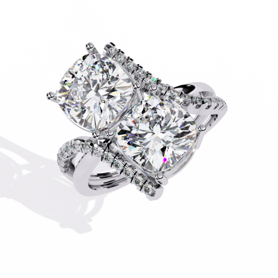 CUSHION TWO STONE DIAMOND  RING